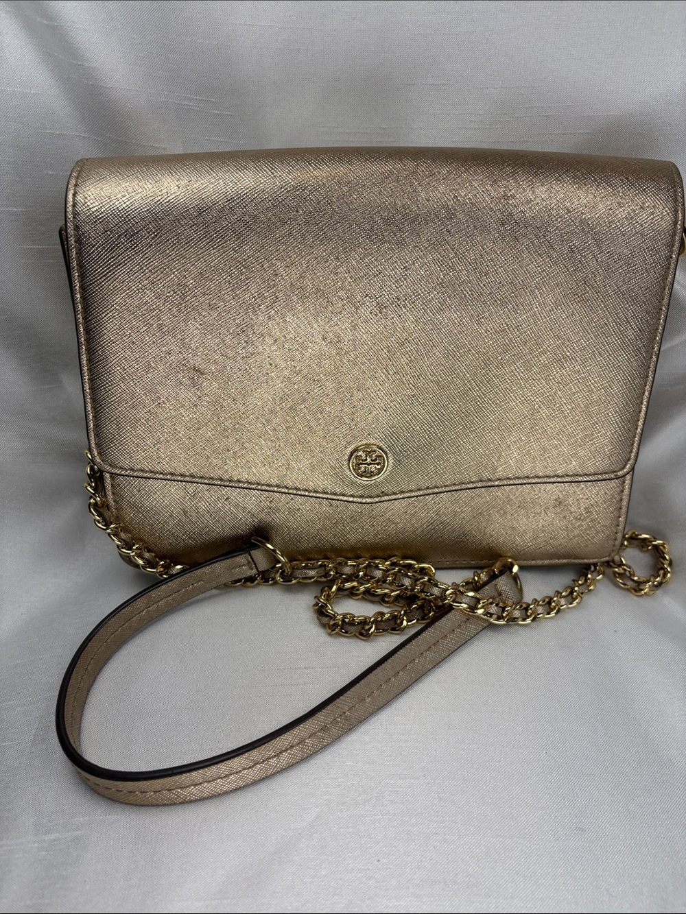 Tory Burch Rose Gold Metallic Crossbody Chain Shoulder Bag